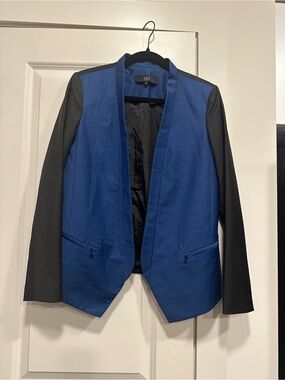 Tibi Cobalt Blue Black Colorblock Wool Blazer Jacket Size 6